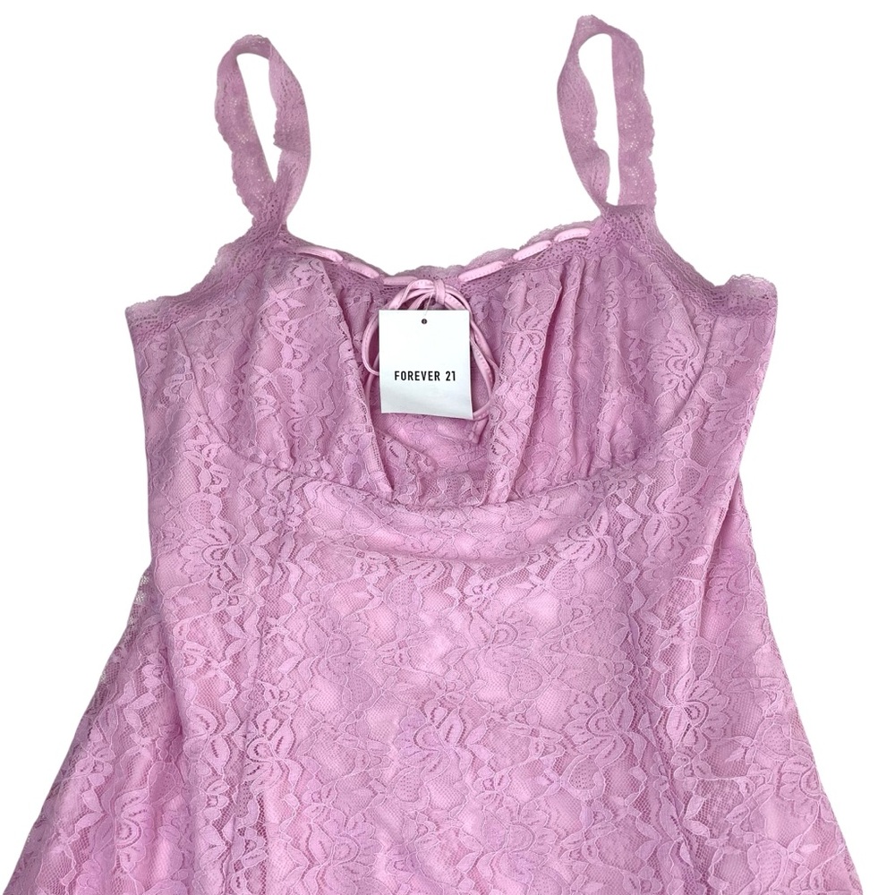 Forever 21 Short LE Lace Pink Blossom Mini Dress Large NWT - Picture 5 of 12